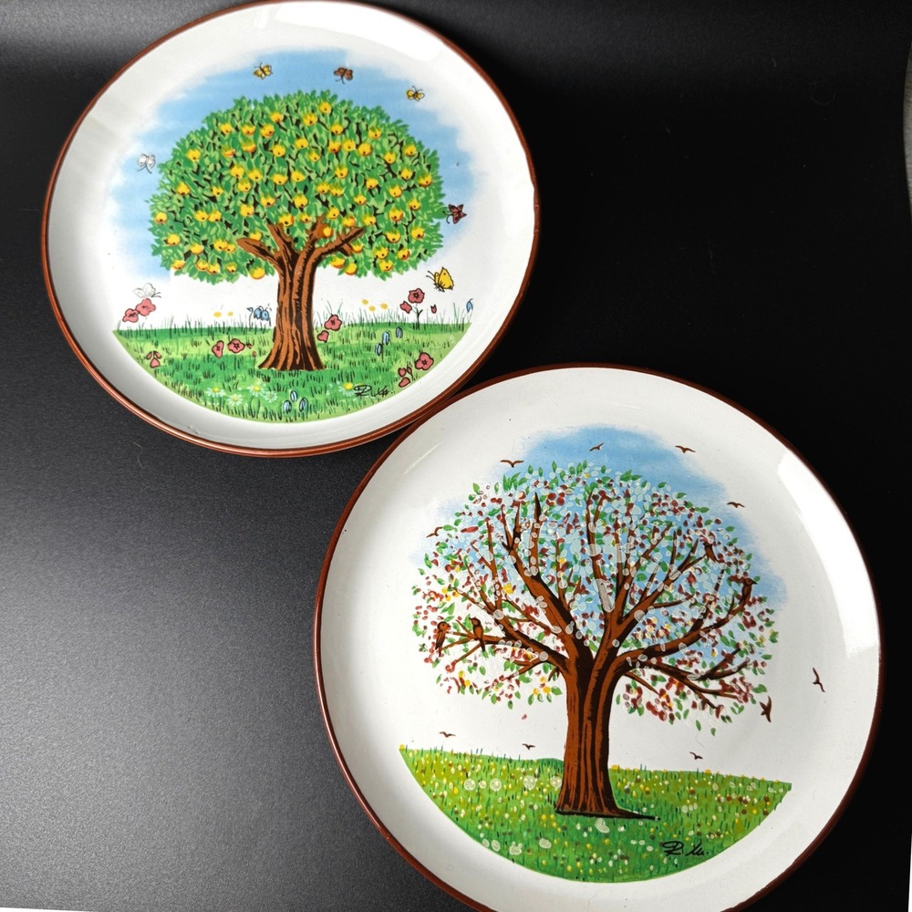 Vintage Oakstone Seneca 1983 Tree Seasons Art Decorative Plates Set 2 Signed
